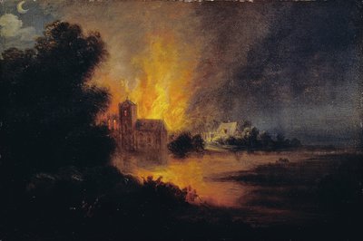 A Village on Fire by Flemish or Dutch